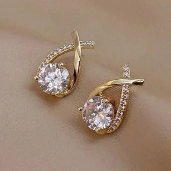 2ct Diamond 18K Gold Twisted Womens Earrings Soliatire Stud Style Ladies Jewelry - Picture 5 of 7